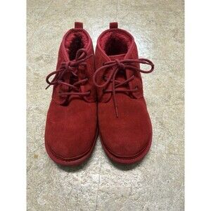 UGG Red Suede Lined Logo Lace-Up Ankle Chukka Boots Women's Size 10